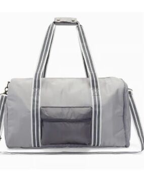 Thirty -One Gray Duffel Bag with Striped Handles